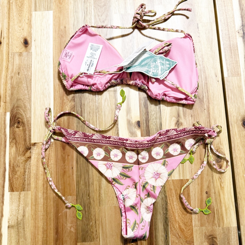 Agua Bendita SET Bikini 2 Pieces-Lolita Top & Tammy Bottom in Pink Embroidered - Picture 13 of 16